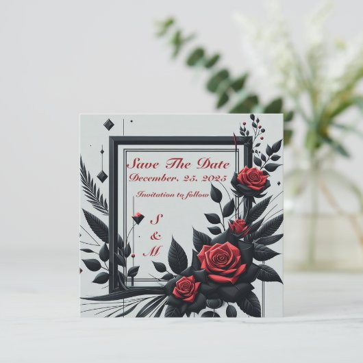 Individualisierbare Schwarz & Rot 3D-Blüte Einladung (Stehend Vorderseite)