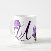 Individualisierbarer Name Ursula lila floral boho Kaffeetasse (Vorderseite Links)