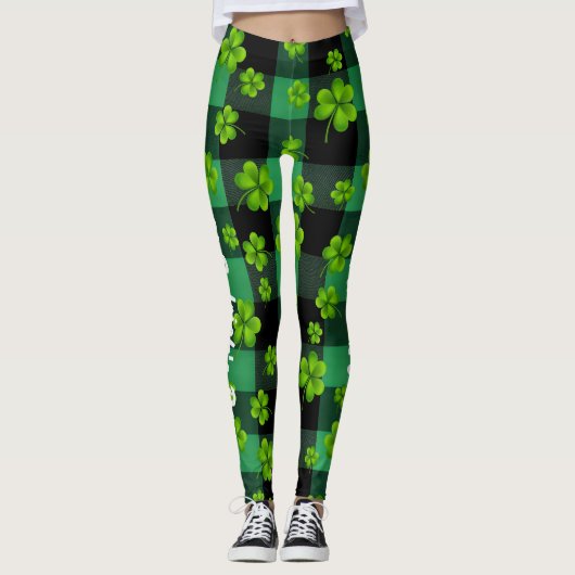 Individualisierbares St. Patrick's Day Kleeblatt Leggings (Vorderseite)