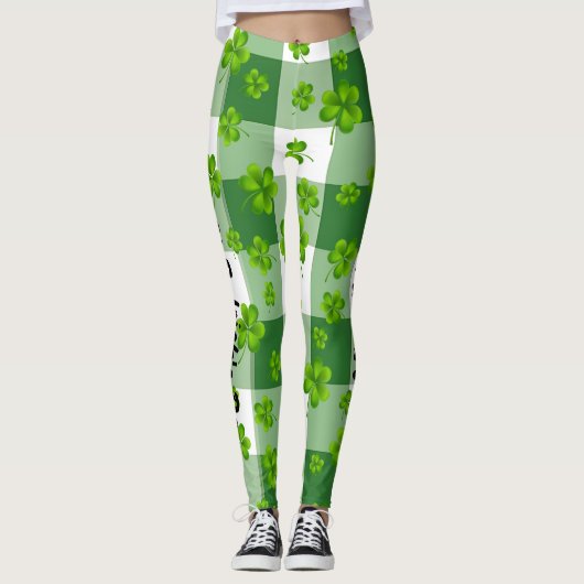 Individualisierbares St. Patrick's Day Kleeblatt Leggings (Vorderseite)