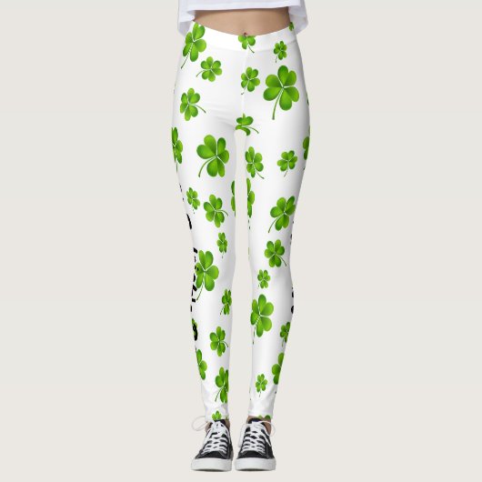 Individualisierbares St. Patrick's Day Kleeblatt Leggings (Vorderseite)