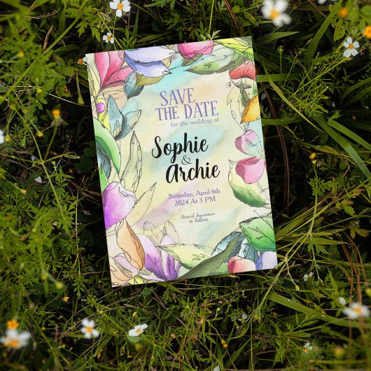 Individualisieren Sie die Blume Wasserfarben Save The Date