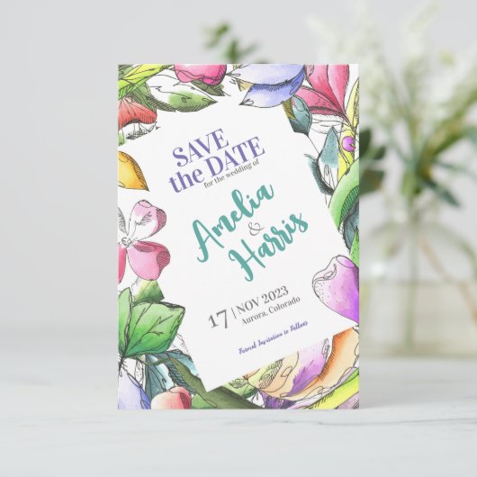 Individualisieren Sie die Blumenübersicht Save the Date (Stehend Vorderseite)