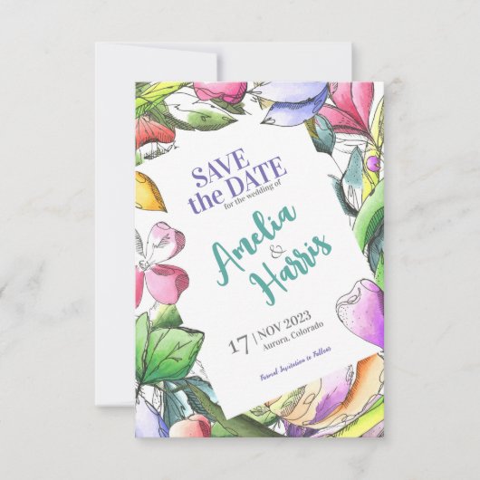 Individualisieren Sie die Blumenübersicht Save the Save The Date (Vorderseite)