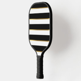 Individualisieren Sie elegantes Stripe Black Gold Pickleball Schläger