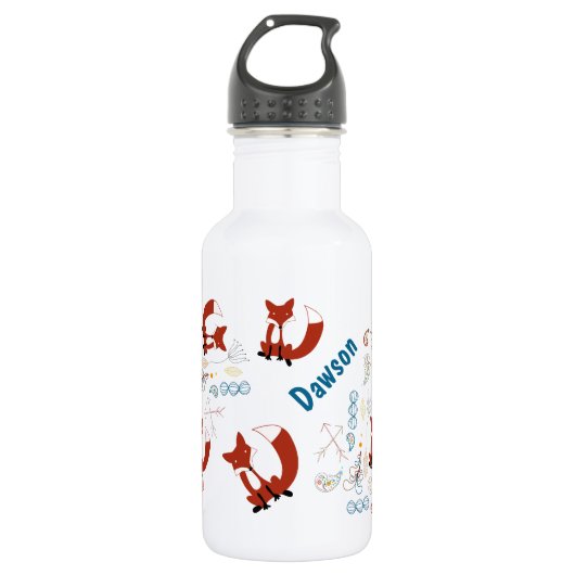 Individualisieren Sie moderne Fox Woodland Muster Edelstahlflasche (Vorderseite)