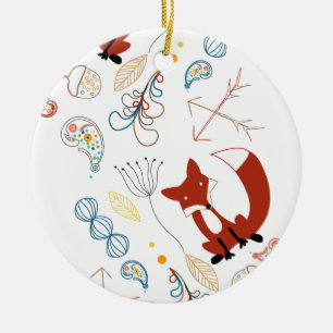 Individualisieren Sie moderne Fox Woodland Muster Keramik Ornament