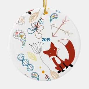 Individualisieren Sie moderne Fox Woodland Muster Keramik Ornament