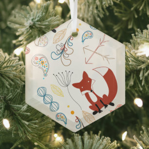 Individualisieren Sie moderne Fox Woodland Muster Ornament Aus Glas