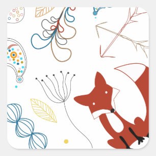 Individualisieren Sie moderne Fox Woodland Muster Quadratischer Aufkleber