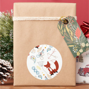 Individualisieren Sie moderne Fox Woodland Muster Runder Aufkleber