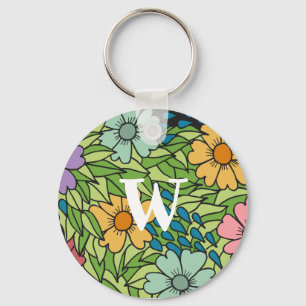 Individualisieren Sie Retro-Blume im Großformat, M Schlüsselanhänger