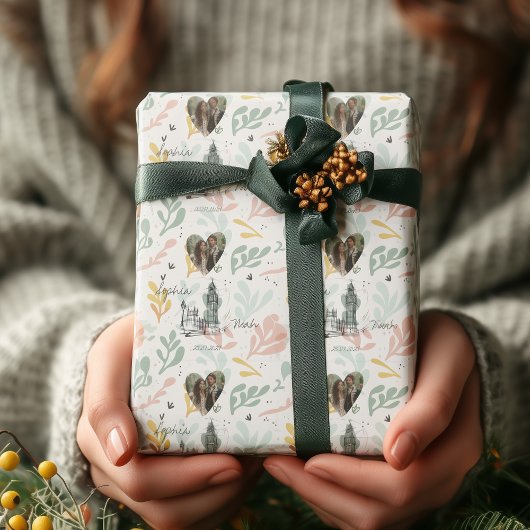 Individualisierte London Romance mit Fotos und Nam Geschenkpapier