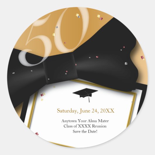 Individuell anpassbare 50-Jahres-Wiedersehen Save  Runder Aufkleber (Vorderseite)