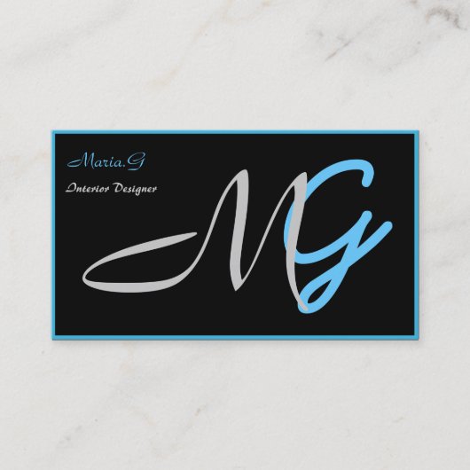 Individuell anpassbare Blue Monogram Business Card Visitenkarte (Vorderseite)