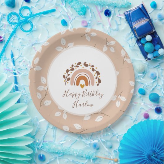 Individuell anpassbare Boho Rainbow Happy Birthday Pappteller (Party)