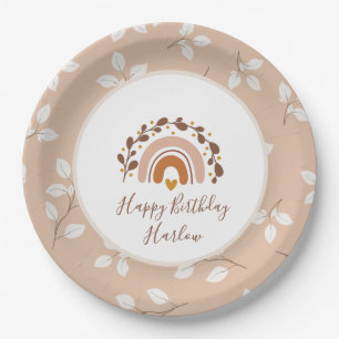 Individuell anpassbare Boho Rainbow Happy Birthday Pappteller