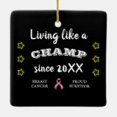Individuell anpassbare Brustkrebs Überlebende gelb Keramikornament (Rückseite)