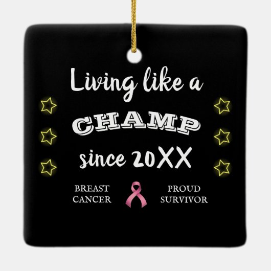 Individuell anpassbare Brustkrebs Überlebende gelb Keramikornament (Rückseite)