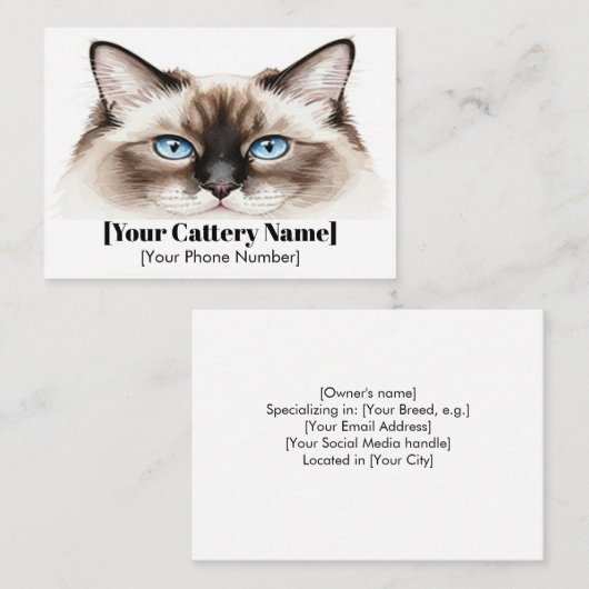 Individuell anpassbare Cattery Business Card mit A Visitenkarte (Vorne/Hinten)
