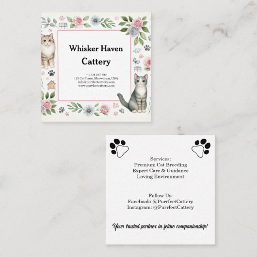 Individuell anpassbare Cattery Business Card mit C Quadratische Visitenkarte (Vorne/Hinten)