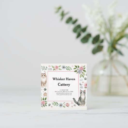 Individuell anpassbare Cattery Business Card mit C Quadratische Visitenkarte (Stehend Vorderseite)