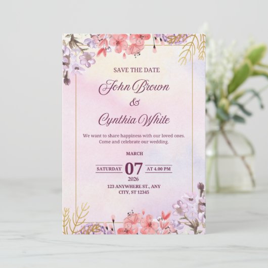 Individuell anpassbare elegante Hochzeitsfeier Einladung (Stehend Vorderseite)