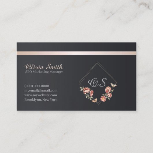 Individuell anpassbare elegante Peach Floral Busin Visitenkarte (Vorderseite)