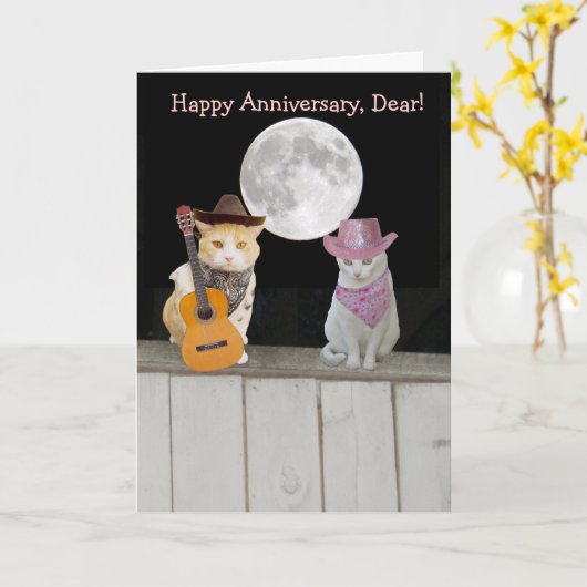 Individuell anpassbare Funny Cats Jubiläum Karte (Gelbe Blume)