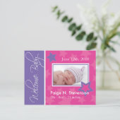 individuell anpassbare Geburtsankündigung Ankündigungspostkarte (Stehend Vorderseite)