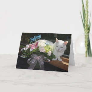 Individuell anpassbare Hübsche Katze/Blume Geburts Karte