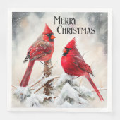 Individuell anpassbare Kardinäle in Winterstimmung Serviette (Vorderseite)