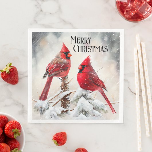 Individuell anpassbare Kardinäle in Winterstimmung Serviette (Beispiel)