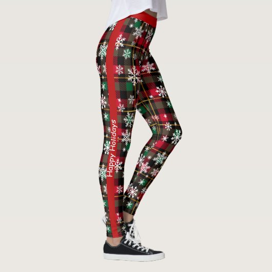 Individuell anpassbare Karierte "Happy Holidays" Leggings (Rechts)