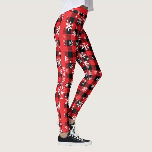 Individuell anpassbare Karierte "Happy Holidays" Leggings (Rechts)