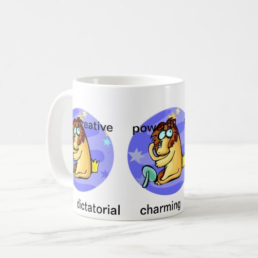 Individuell anpassbare Leo Lion-Cartoon-Eigenschaf Kaffeetasse (Vorderseite Links)