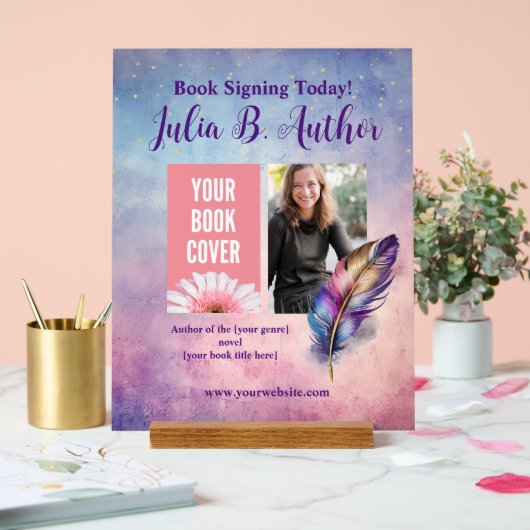 Individuell anpassbare Lila Feather Book Signing E Acrylschild (Hochzeit)