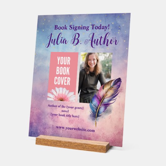 Individuell anpassbare Lila Feather Book Signing E Acrylschild (Winkel)