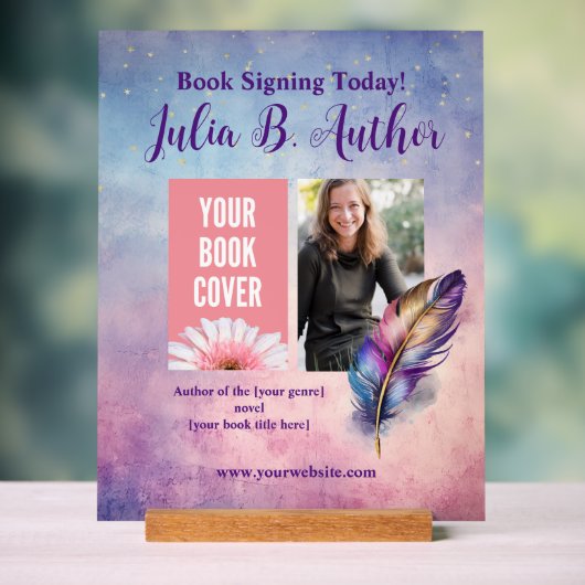 Individuell anpassbare Lila Feather Book Signing E Acrylschild (Neutral)