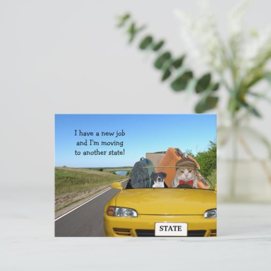 Individuell anpassbare lustige Katze/Kitty Moving  Ankündigungspostkarte (Stehend Vorderseite)