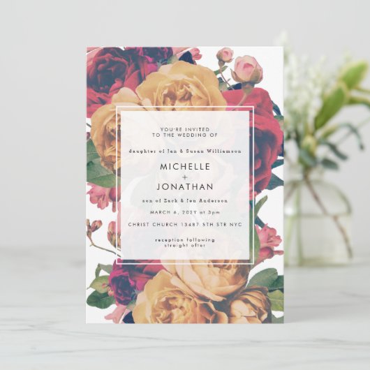 Individuell anpassbare moderne Boho-Rose Hochzeit Einladung (Stehend Vorderseite)