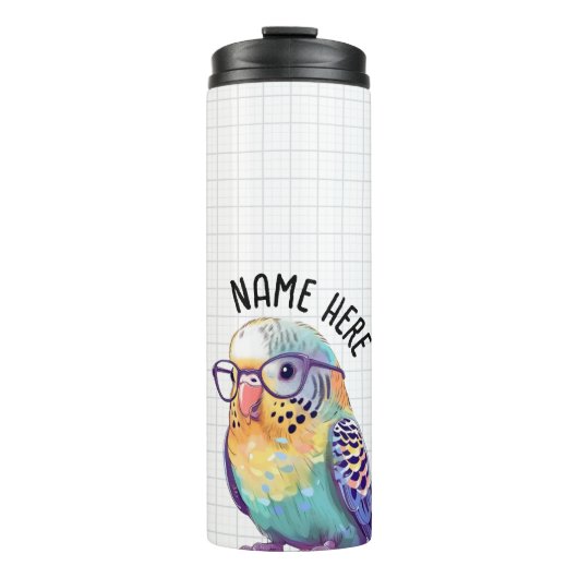 Individuell anpassbare Nerdy Budgie Tumbler Thermosbecher (Vorderseite)