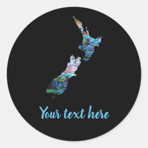 INDIVIDUELL ANPASSBARE NEUSEELAND-KARTE PAUA-RUNDS RUNDER AUFKLEBER