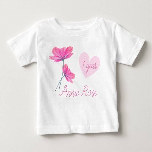 Individuell anpassbare Niedlich- & Girly-Blume 1 J Baby T-shirt (Vorderseite)