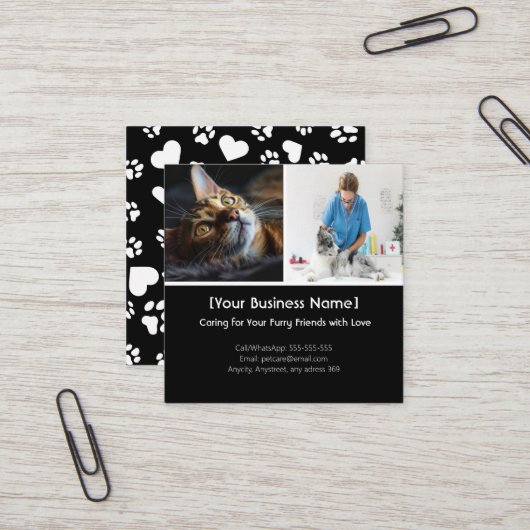 Individuell anpassbare Pet Care Business Card mit  Quadratische Visitenkarte (Vorderseite/Rückseite Beispiel)