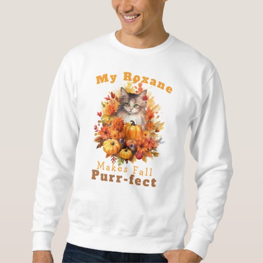 Individuell anpassbare Purr-fect Autumn Cat Roxann Sweatshirt (Vorderseite)