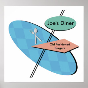 Individuell anpassbare Retro Diner 50er Posters -  Poster