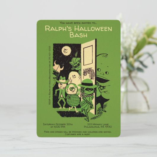 Individuell anpassbare Retro-Halloween-Party Einla Einladung (Stehend Vorderseite)
