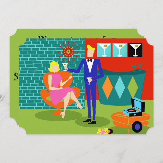 Individuell anpassbare Retro Martini Couple Einlad Einladung (Vorne/Hinten)
