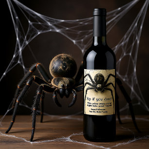Individuell anpassbare Spine-Kribbelspinne HALLOWE Weinetikett
